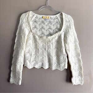 Urban Outfitters Ivory Crochet Knit Square Neck Cropped Sweater Womens Large